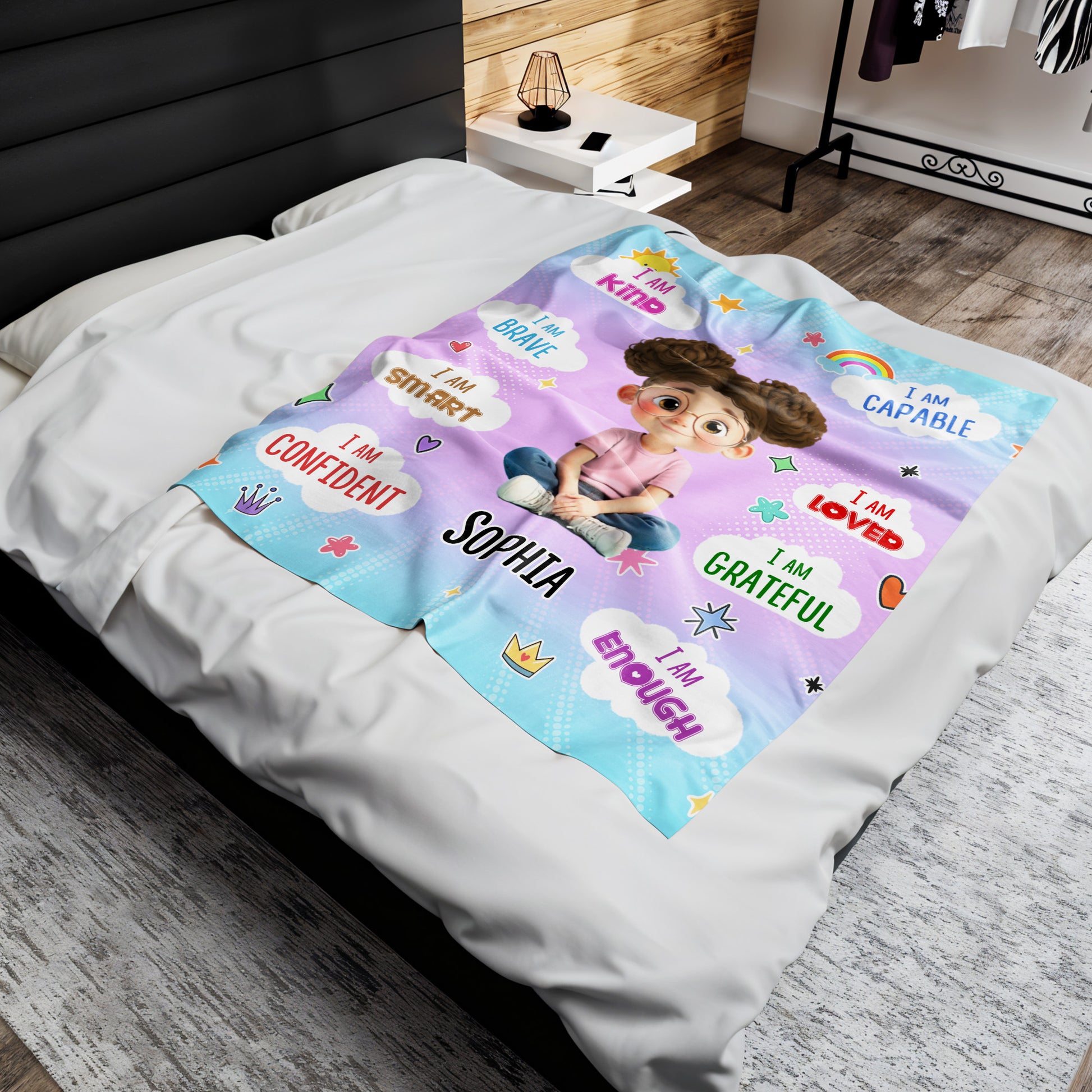 I Am Kind, I Am Brave, I Am Smart, Positive Affirmations Blanket