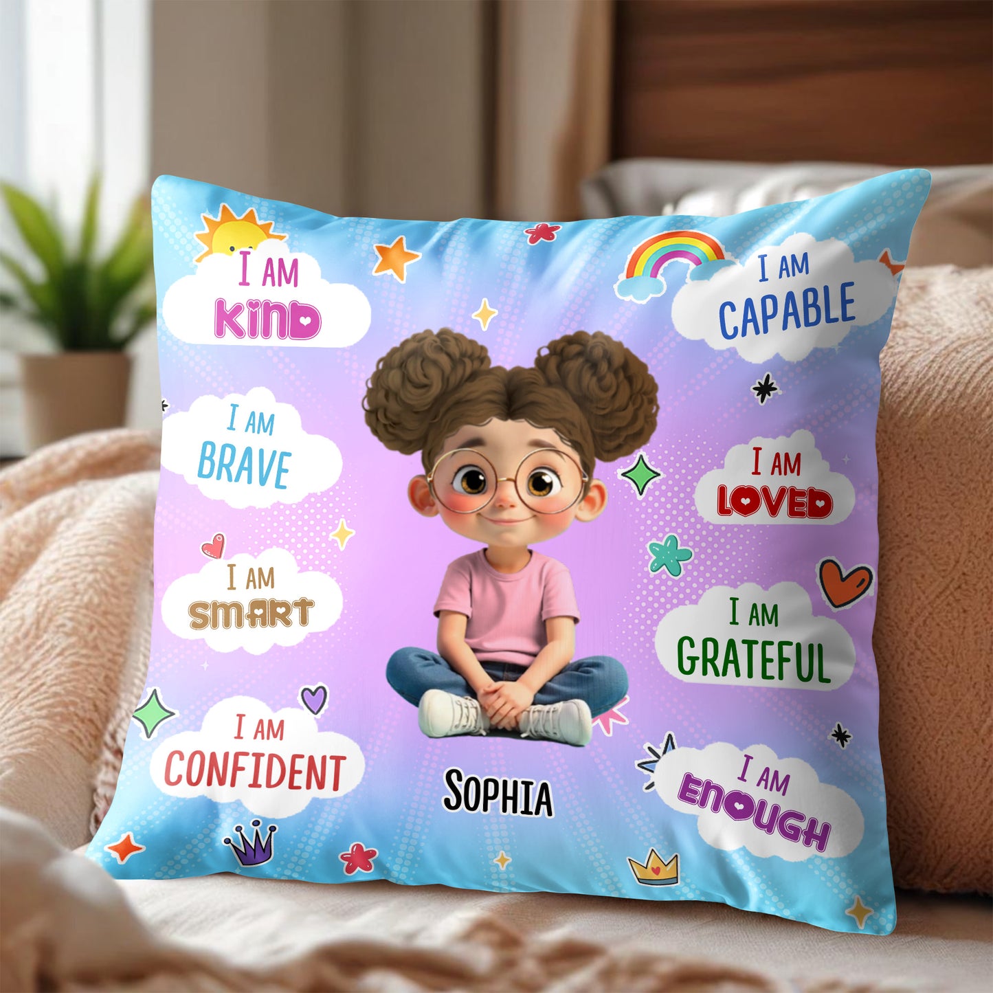 I Am Kind, Brave, and Smart, Positive Affirmations Pillow