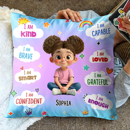 I Am Kind, Brave, and Smart, Positive Affirmations Pillow