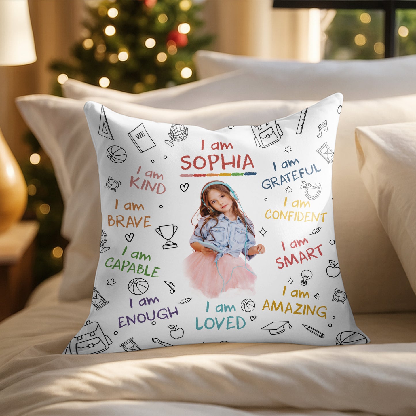 I Am Brave, Kind, Confident, Empowering Pillow for Young Girls - Personalized Custom Pillow, Insert Included - KID336_PLW