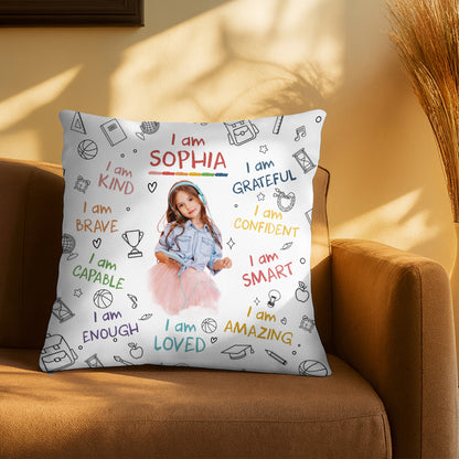 I Am Brave, Kind, Confident, Empowering Pillow for Young Girls - Personalized Custom Pillow, Insert Included - KID336_PLW