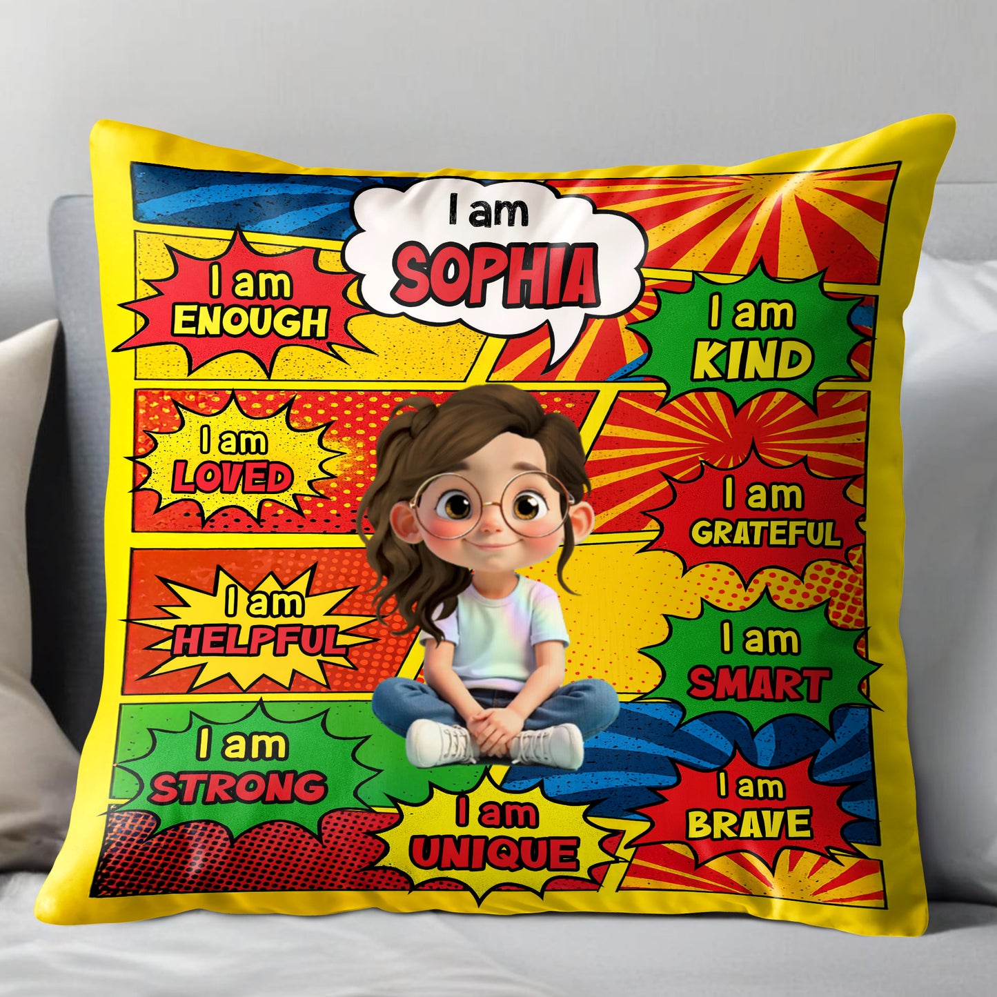 I Am Enough, Kind, Loved, Unique, Comic Style Design