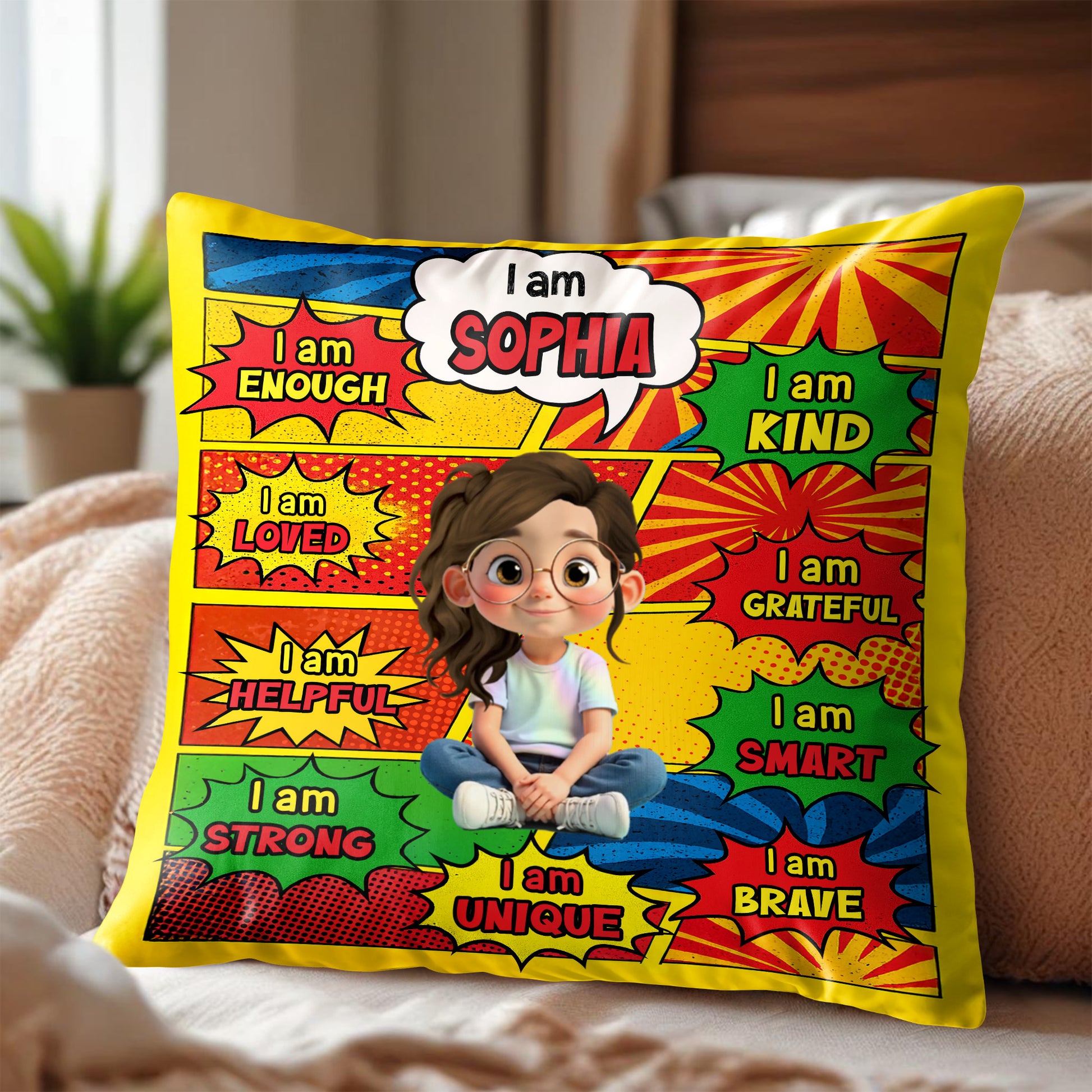 I Am Enough, Kind, Loved, Unique, Comic Style Design