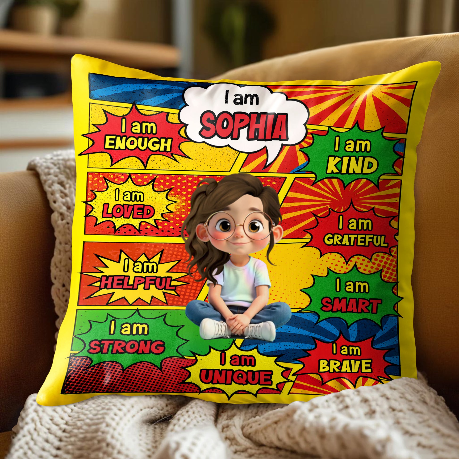 I Am Enough, Kind, Loved, Unique, Comic Style Design