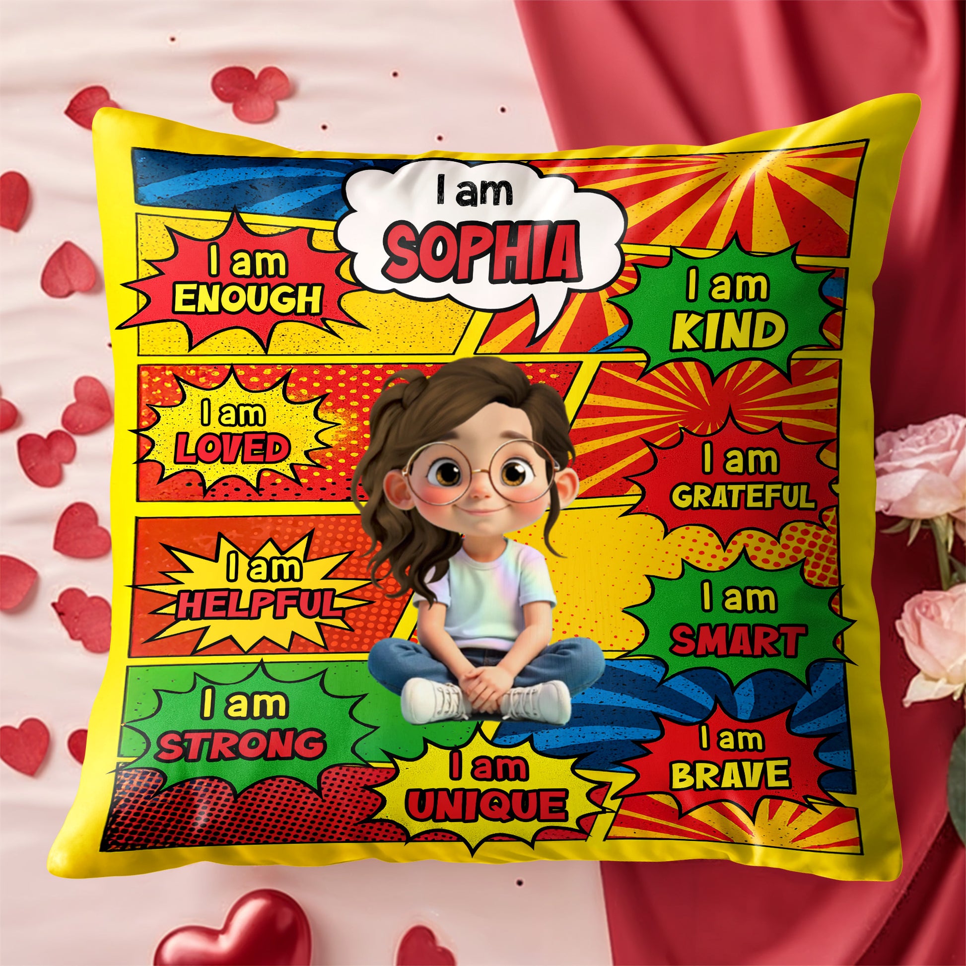 I Am Enough, Kind, Loved, Unique, Comic Style Design