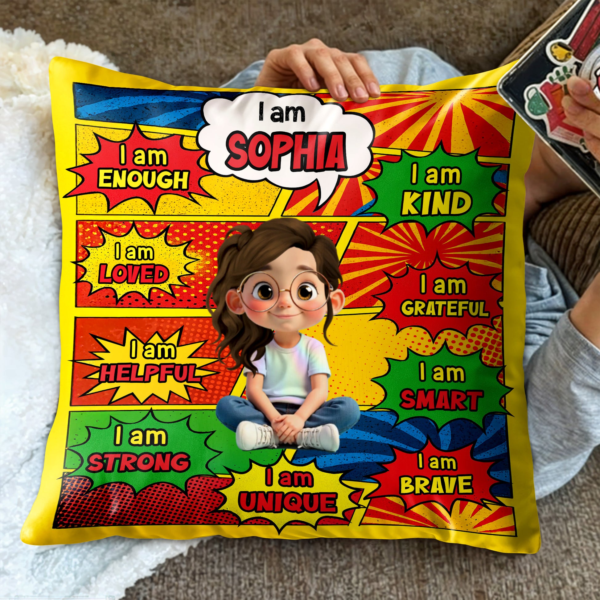 I Am Enough, Kind, Loved, Unique, Comic Style Design