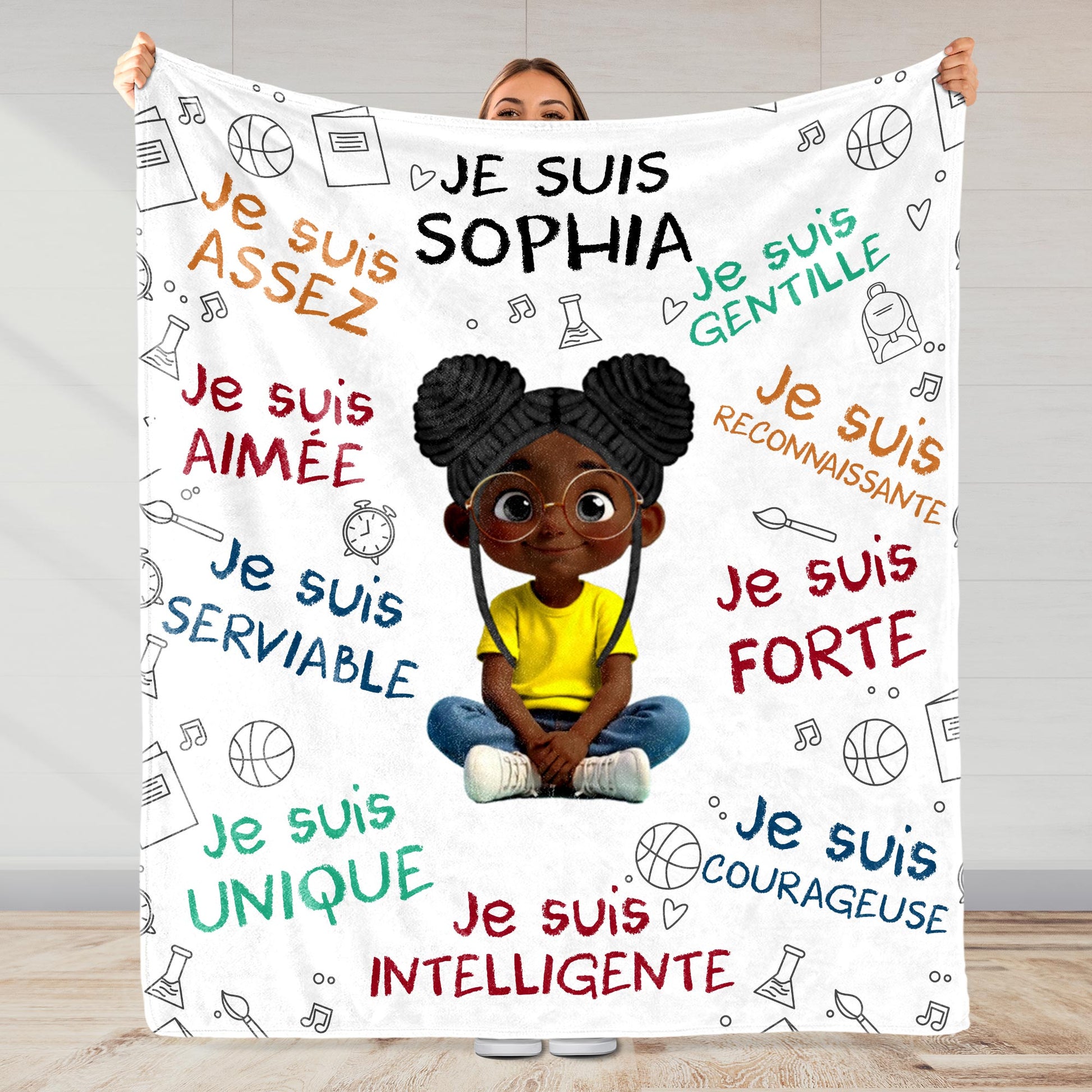 Je Suis Assez And Inspirational Words With Cartoon Girl