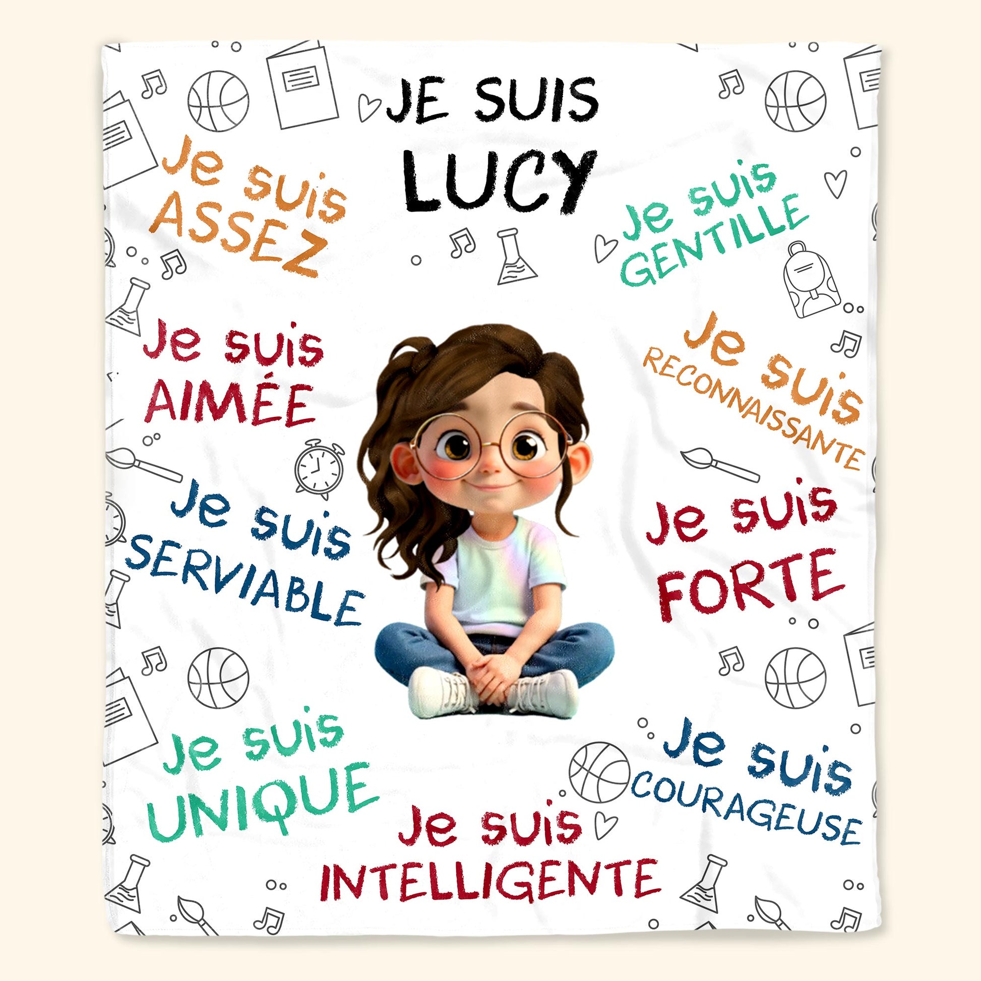 Je Suis Assez And Inspirational Words With Cartoon Girl