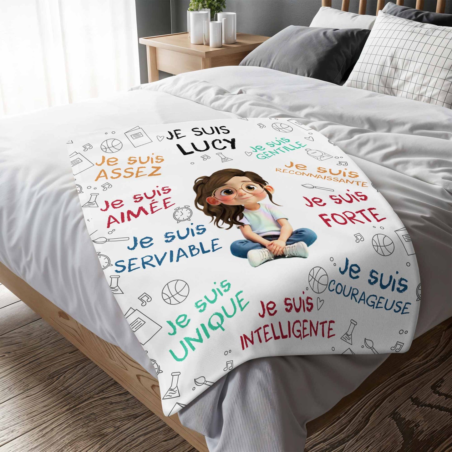 Je Suis Assez And Inspirational Words With Cartoon Girl