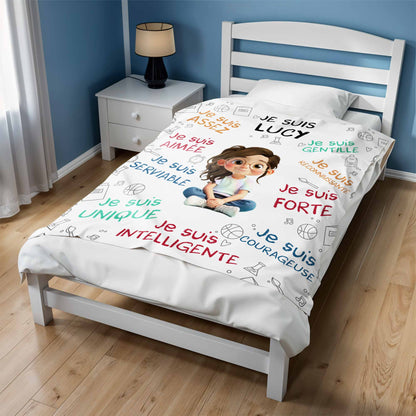 Je Suis Assez And Inspirational Words With Cartoon Girl