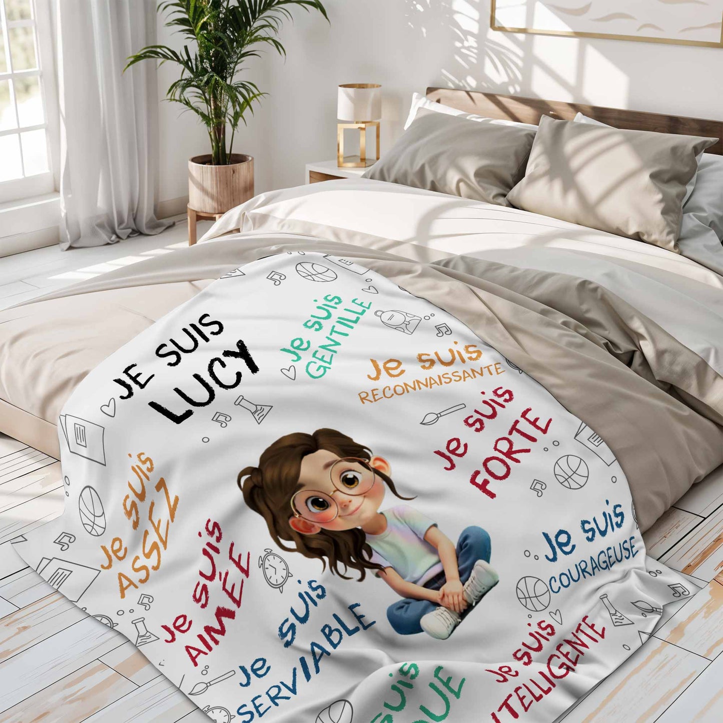 Je Suis Assez And Inspirational Words With Cartoon Girl