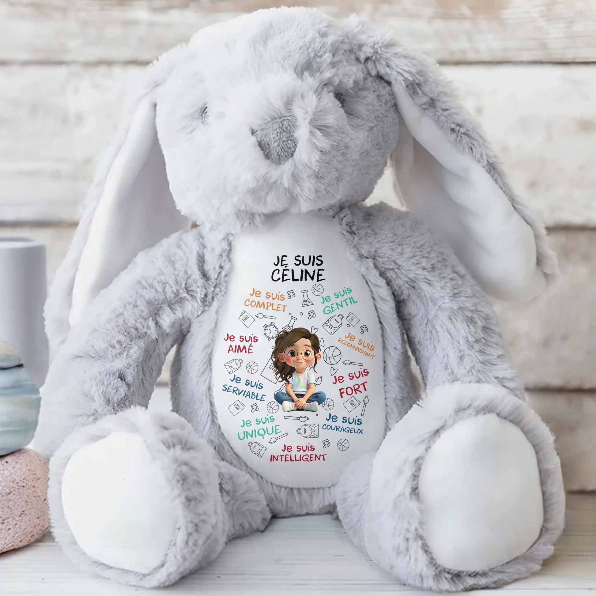 Je Suis Complete, Gentil, Personalized Bunny With Cartoon Girl