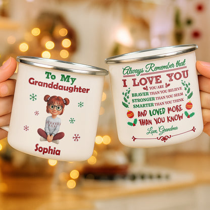 To My Granddaughter With Cartoon Girl And Snowflakes