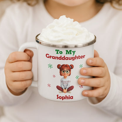 To My Granddaughter With Cartoon Girl And Snowflakes