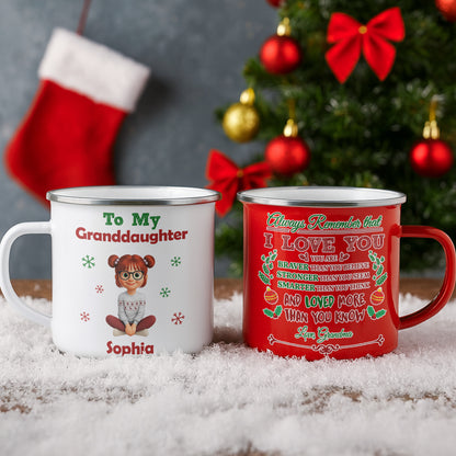 To My Granddaughter With Cartoon Girl And Snowflakes