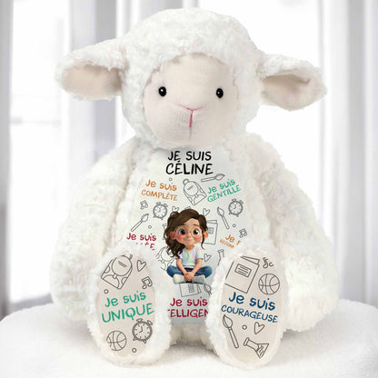 Je Suis Complète, Gentille, Aimée, Sheep Doll With Books And Globe