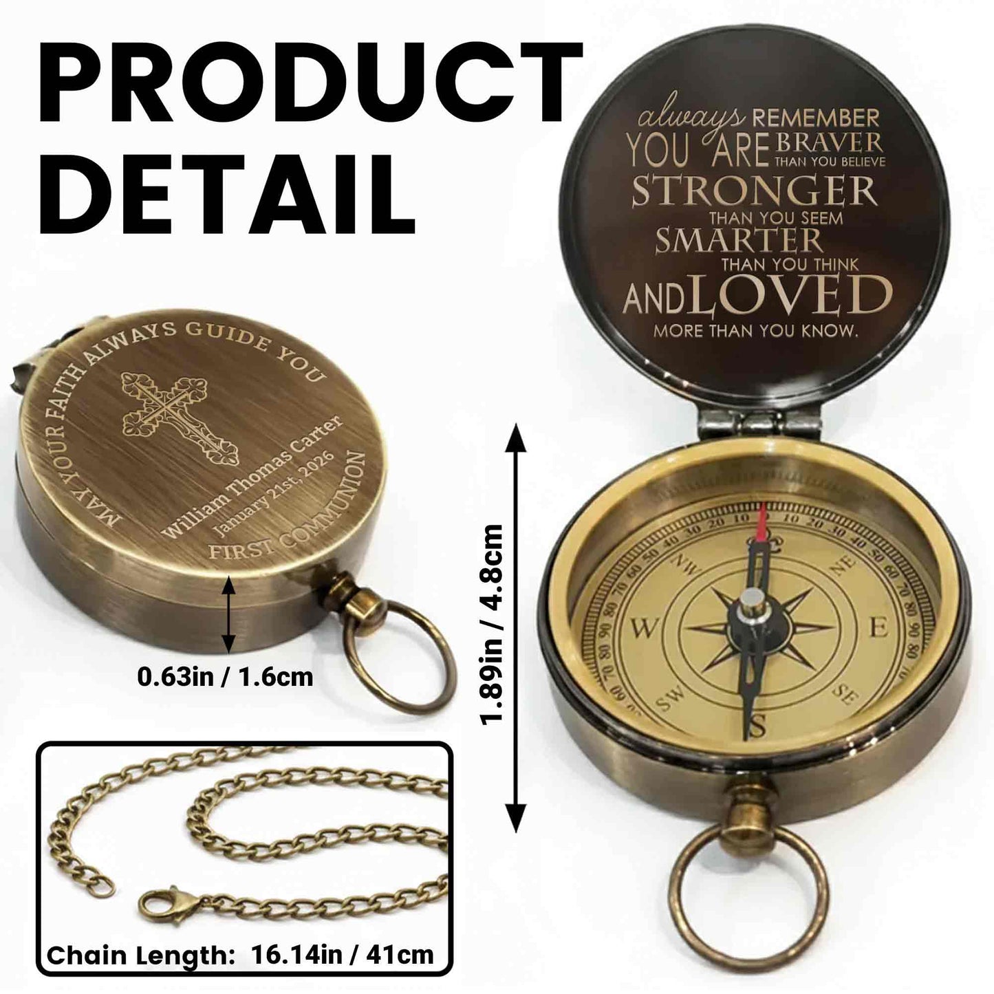 May Your Faith Always Guide You First Communion Cross Design - Personalized Engraved Brass Compass - KID402_ECPASS