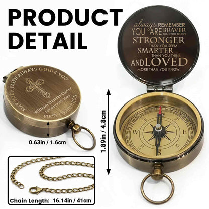 May Your Faith Always Guide You First Communion Cross Design - Personalized Engraved Brass Compass - KID402_ECPASS