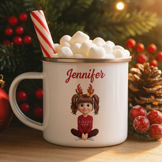 Customized Christmas Holiday Cartoon Girl With Reindeer Antlers