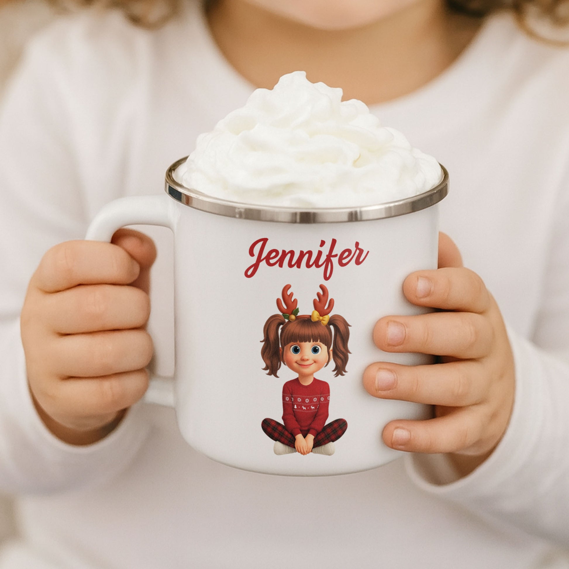 Customized Christmas Holiday Cartoon Girl With Reindeer Antlers