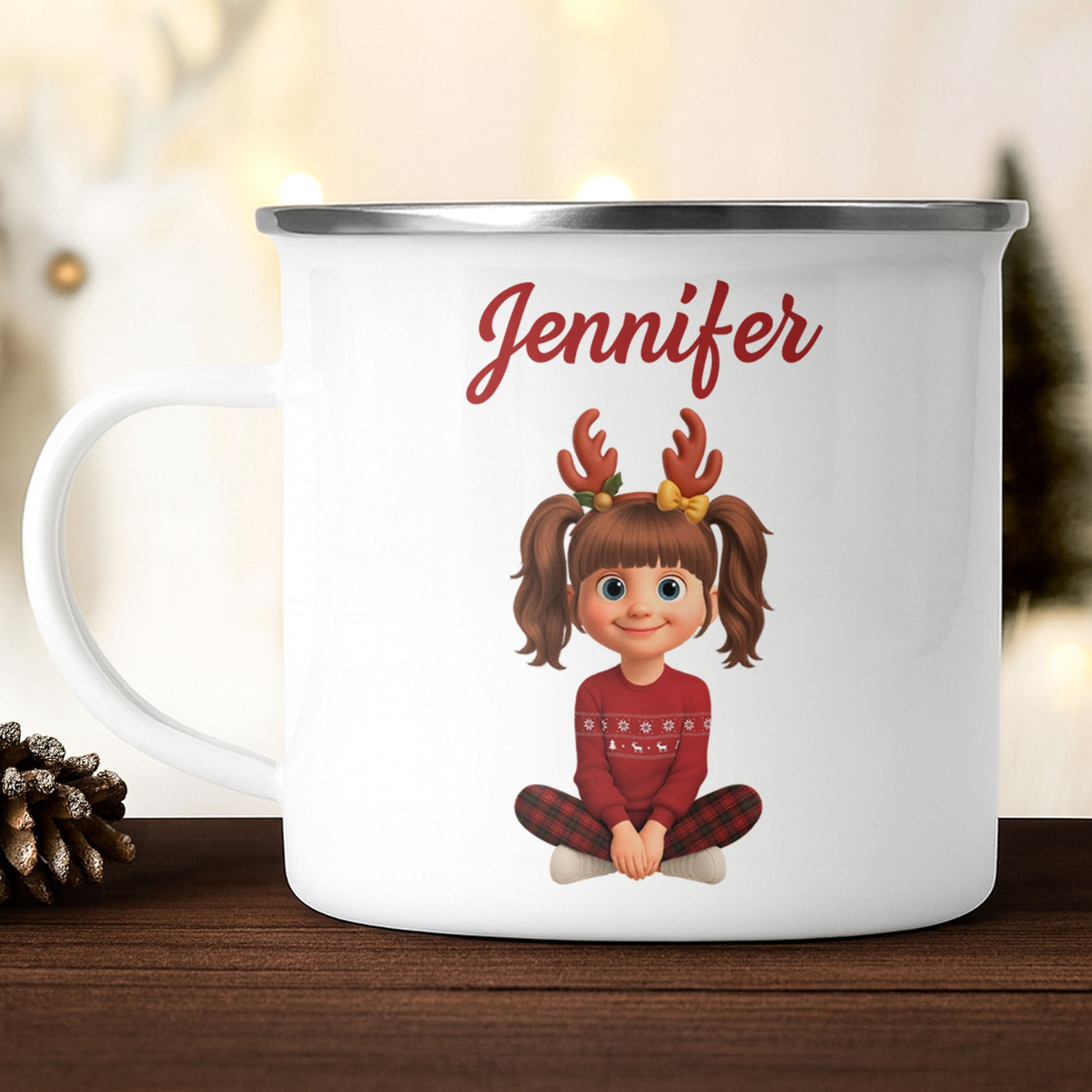 Customized Christmas Holiday Cartoon Girl With Reindeer Antlers