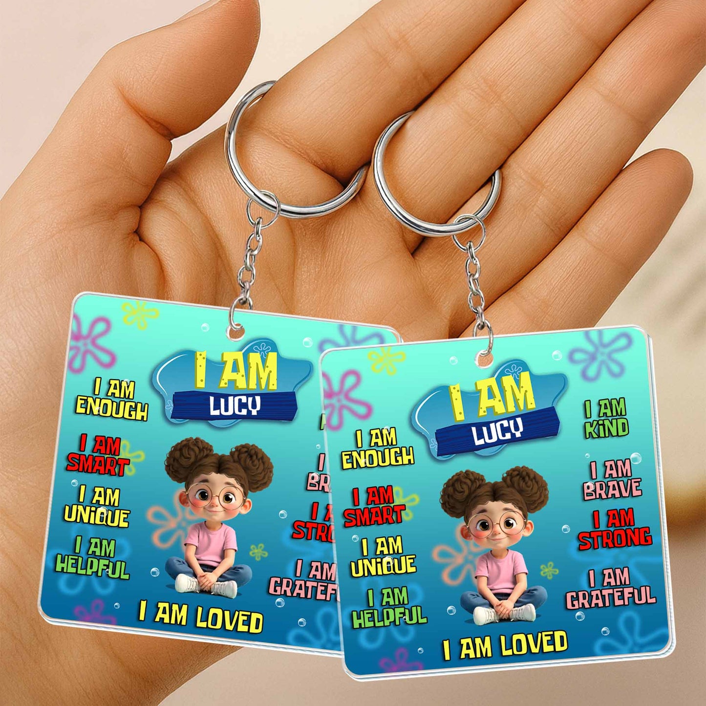 I Am Enough, Smart, Unique, Helpful, Loved Keychain