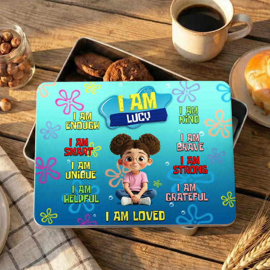 I Am Enough Affirmations With Cartoon Girl and Colorful Flowers