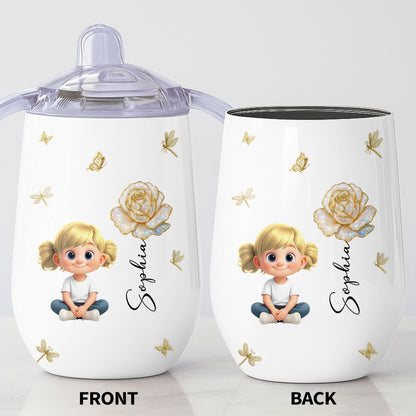 Create A Wholesome Moment With Golden Flowers And Charming Child