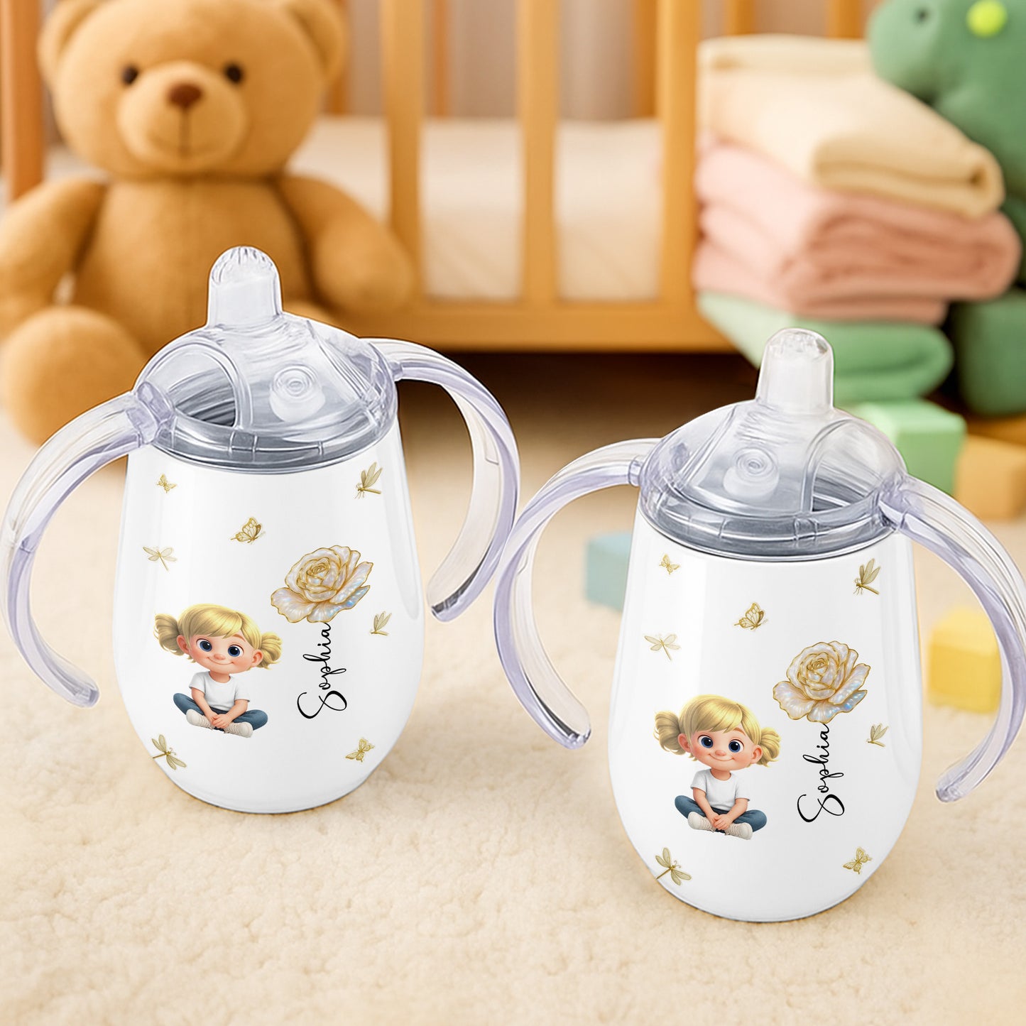 Create A Wholesome Moment With Golden Flowers And Charming Child