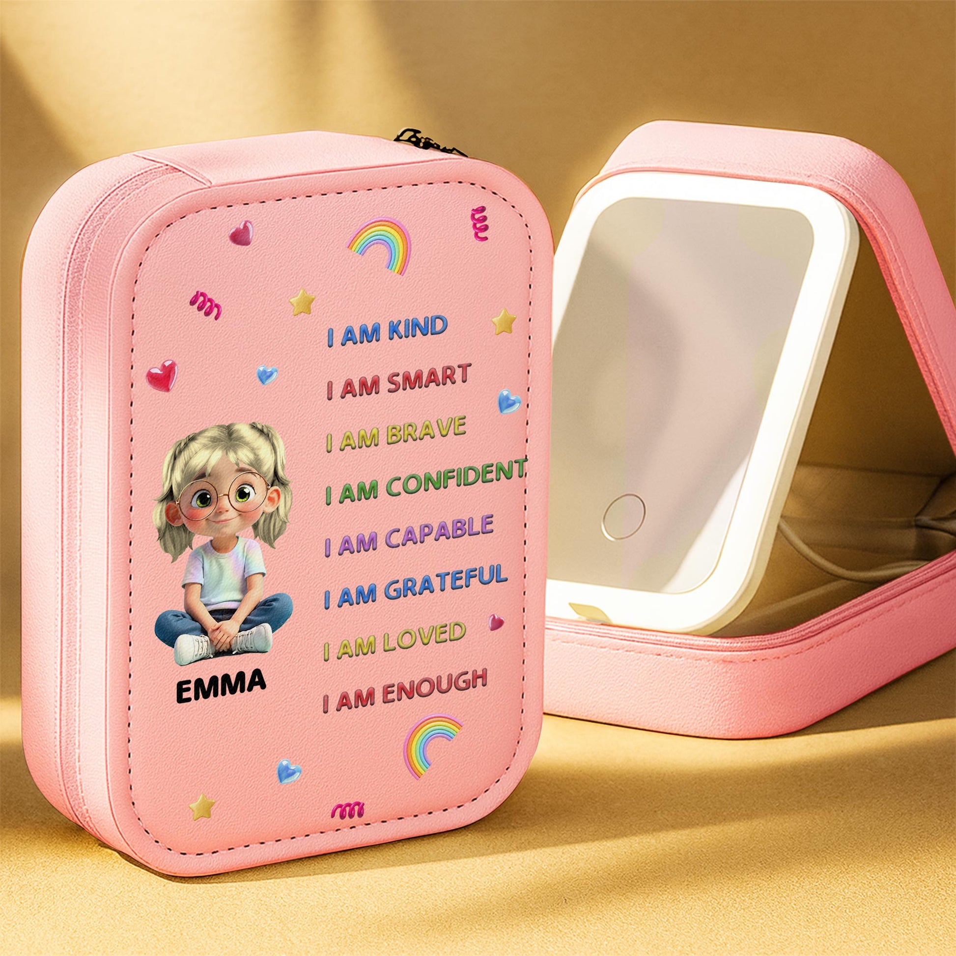 I Am Kind, I Am Smart, Jewelry Box With Rainbow, Hearts, And Stars