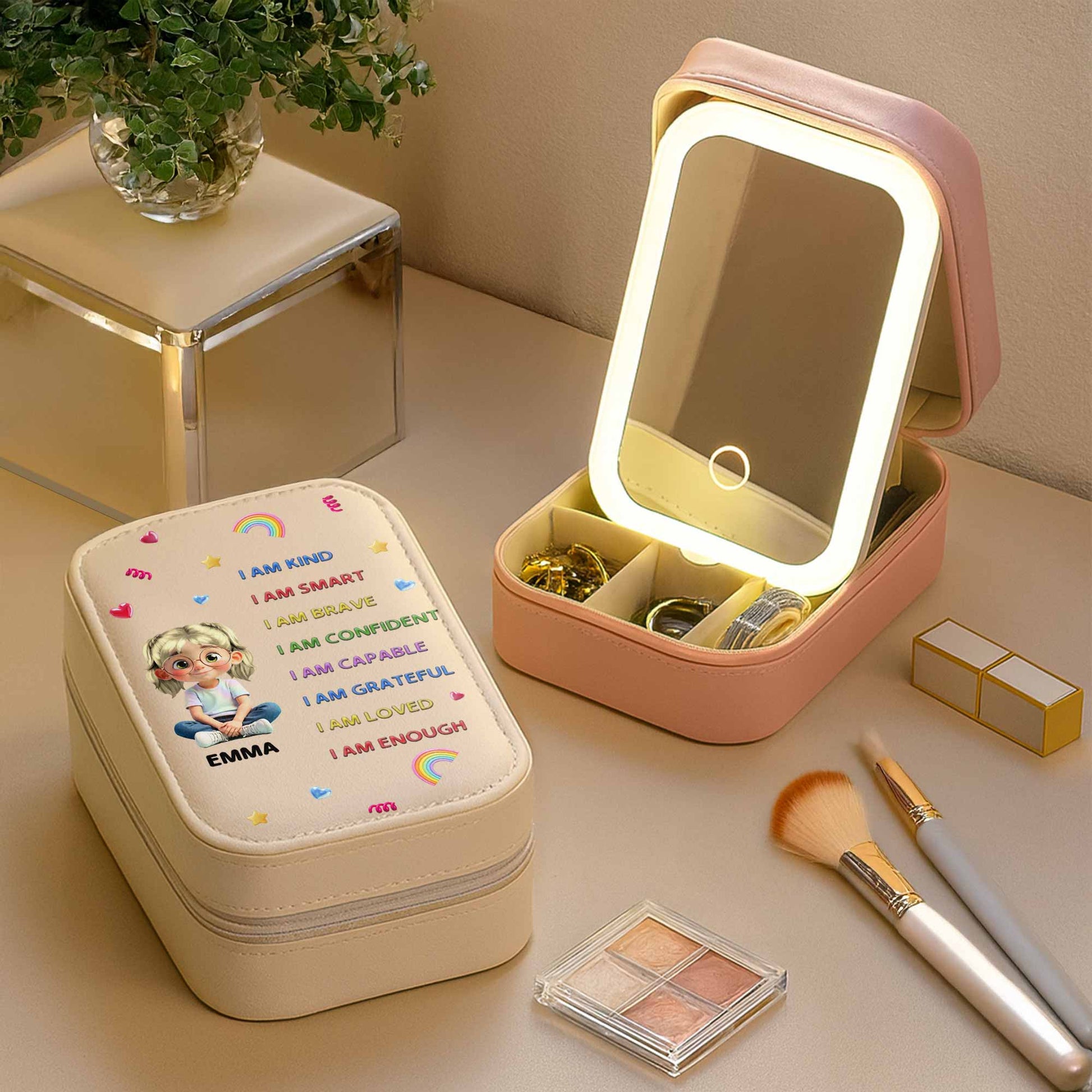 I Am Kind, I Am Smart, Jewelry Box With Rainbow, Hearts, And Stars