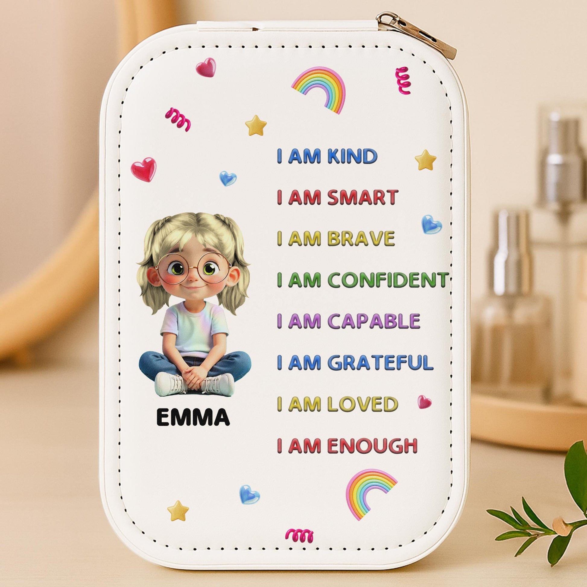 I Am Kind, I Am Smart, Jewelry Box With Rainbow, Hearts, And Stars