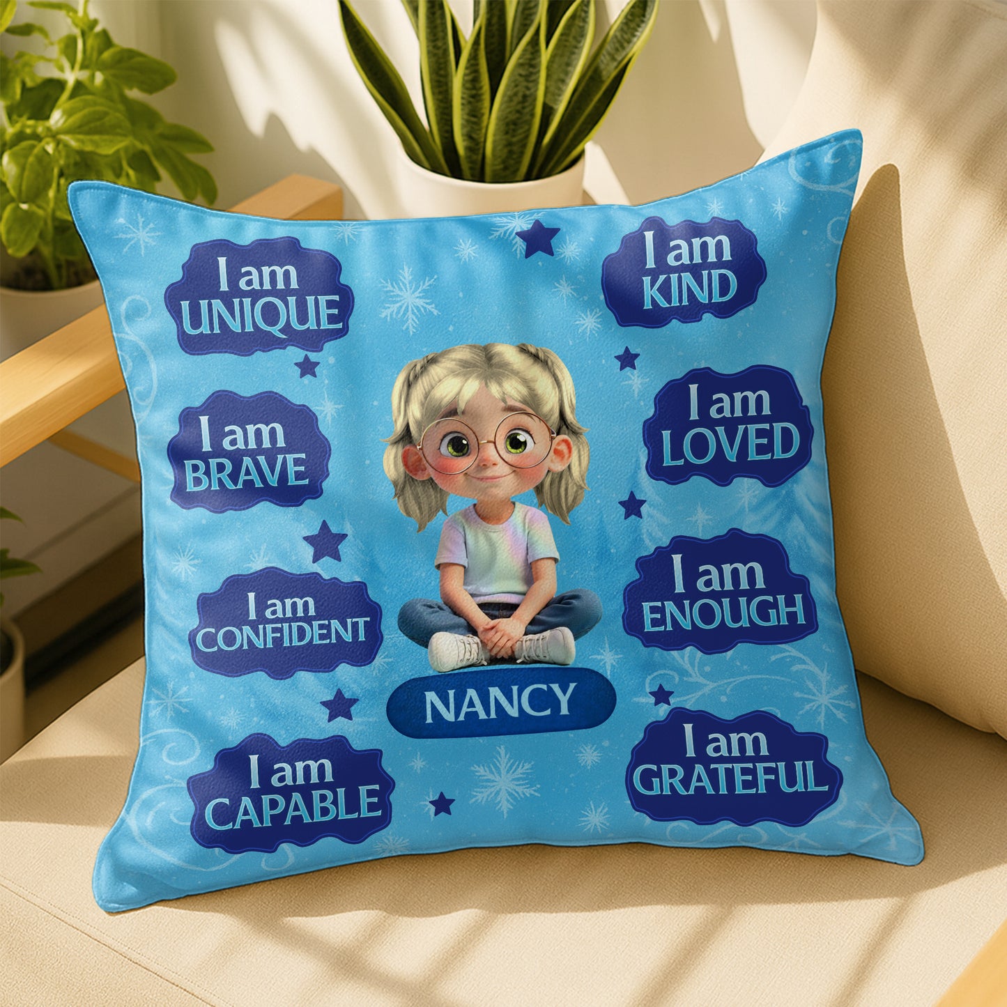 I Am Unique, I Am Brave, Positive Affirmations Pillow