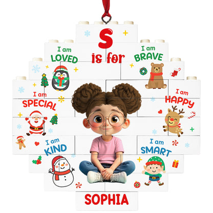 I Am Loved, I Am Brave, Personalized Puzzle Ornament With Festive Characters
