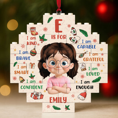 F Is For Kind, Brave, Smart, Girl Christmas Ornament