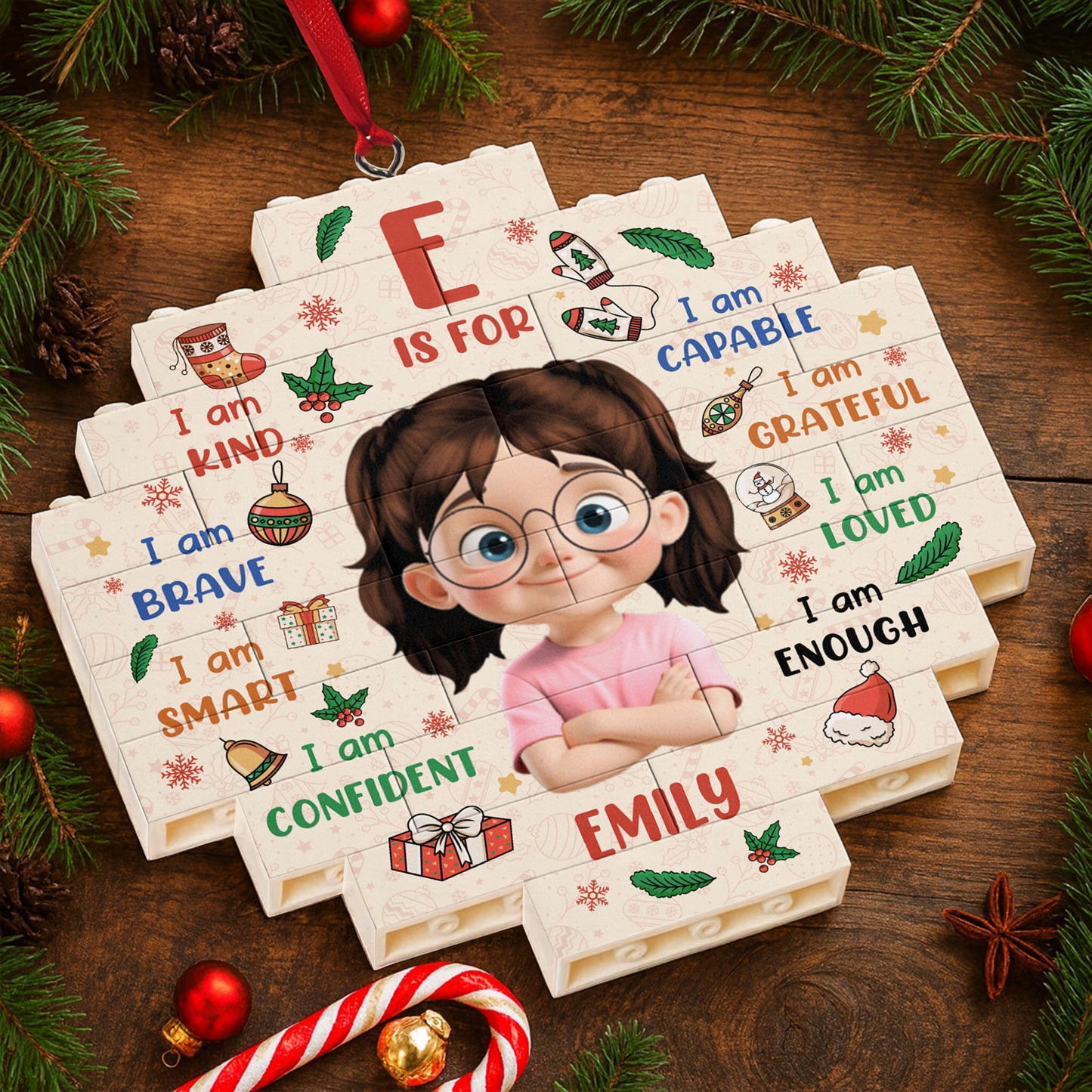 F Is For Kind, Brave, Smart, Girl Christmas Ornament