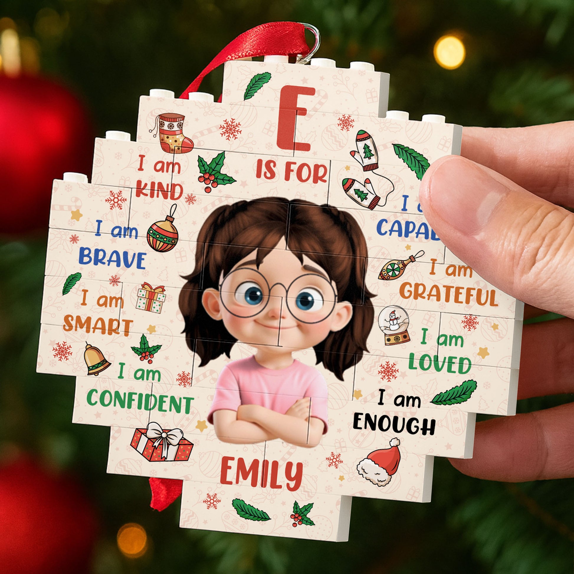 F Is For Kind, Brave, Smart, Girl Christmas Ornament