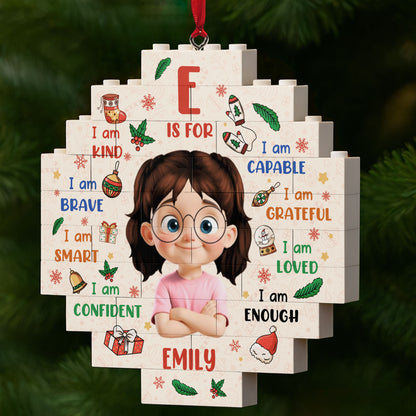 F Is For Kind, Brave, Smart, Girl Christmas Ornament