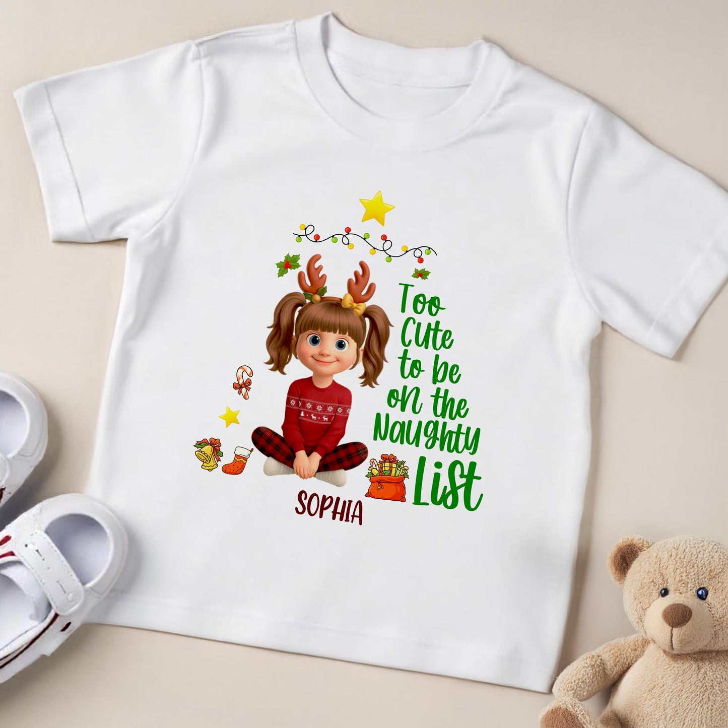 Too Cute To Be On The Naughty List Christmas Youth Tee