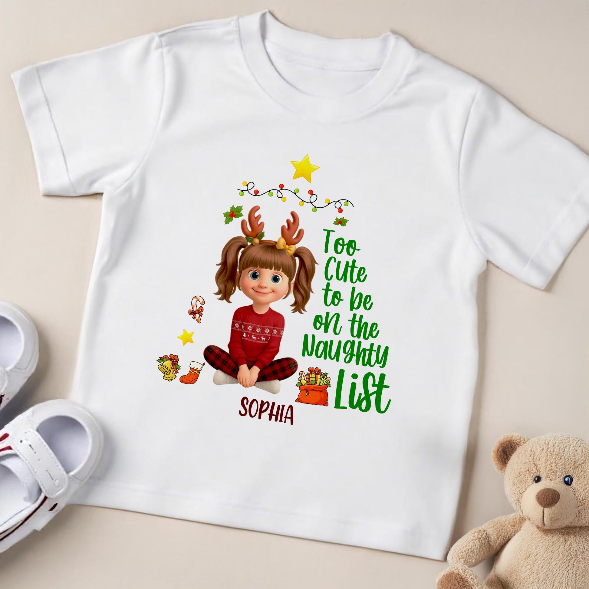 Too Cute To Be On The Naughty List Christmas Youth Tee