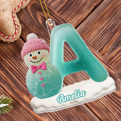 Customize With Name And Letter Snowman Ornament
