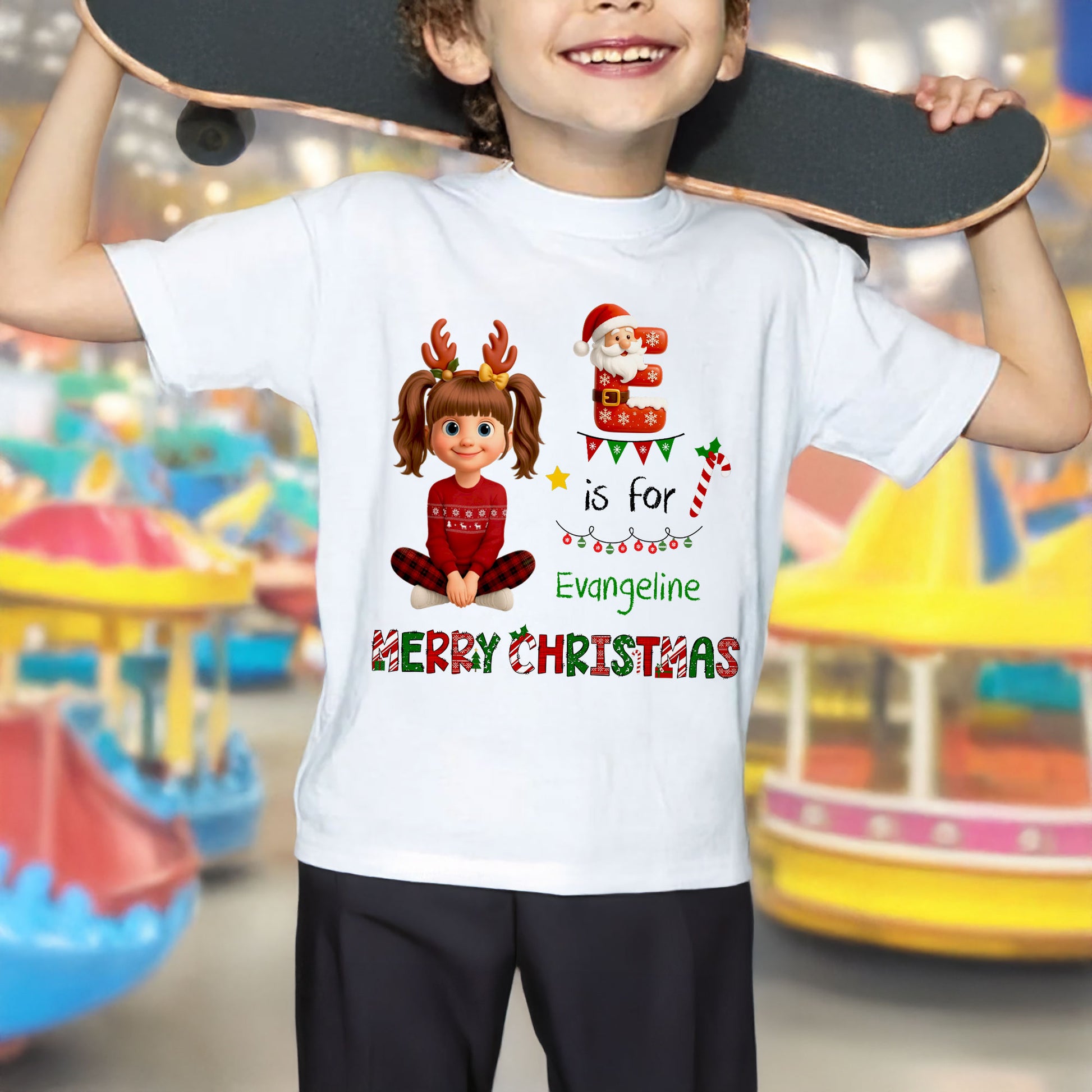 Merry Christmas, Reindeer Antlers, Santa Claus Shirt