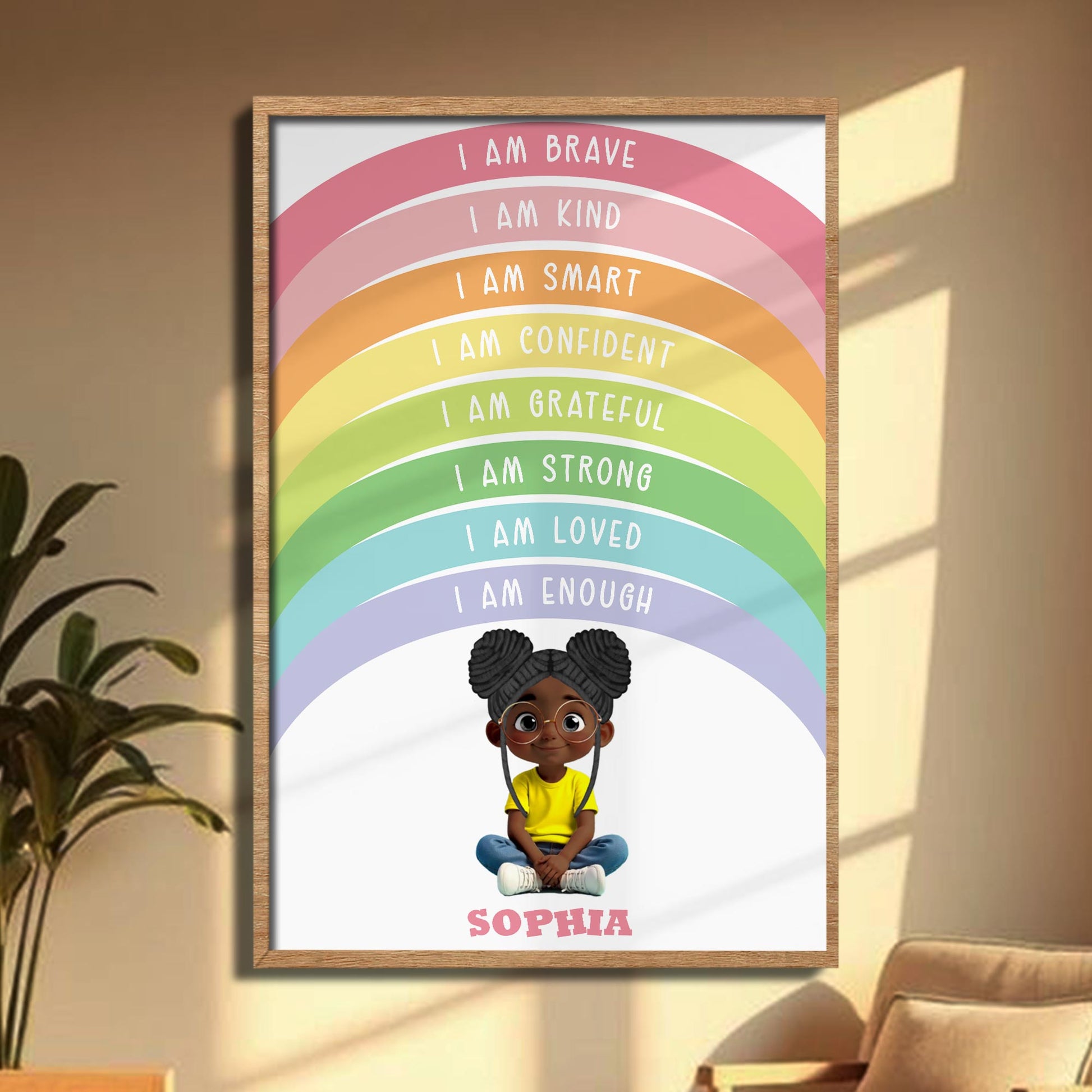 I Am Brave, I Am Kind, Inspirational Rainbow Poster