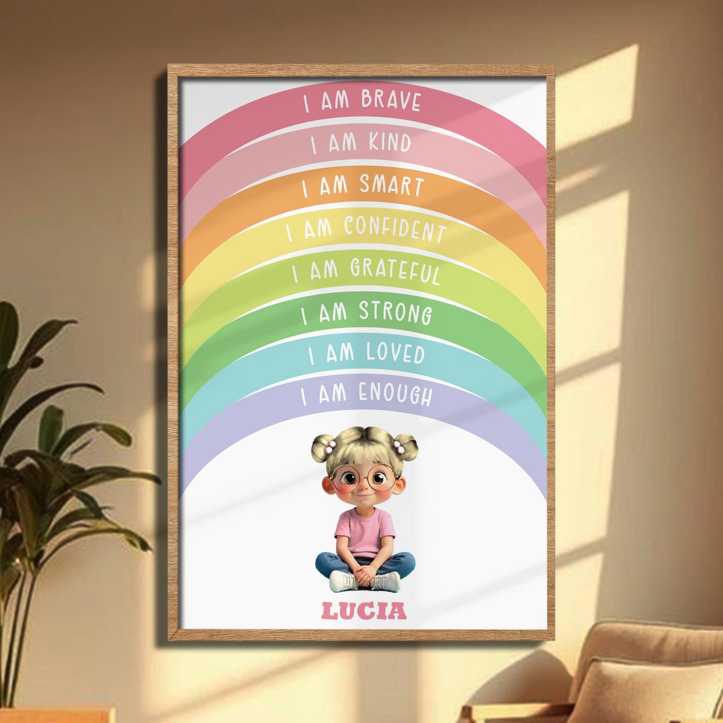 I Am Brave, I Am Kind, Inspirational Rainbow Poster