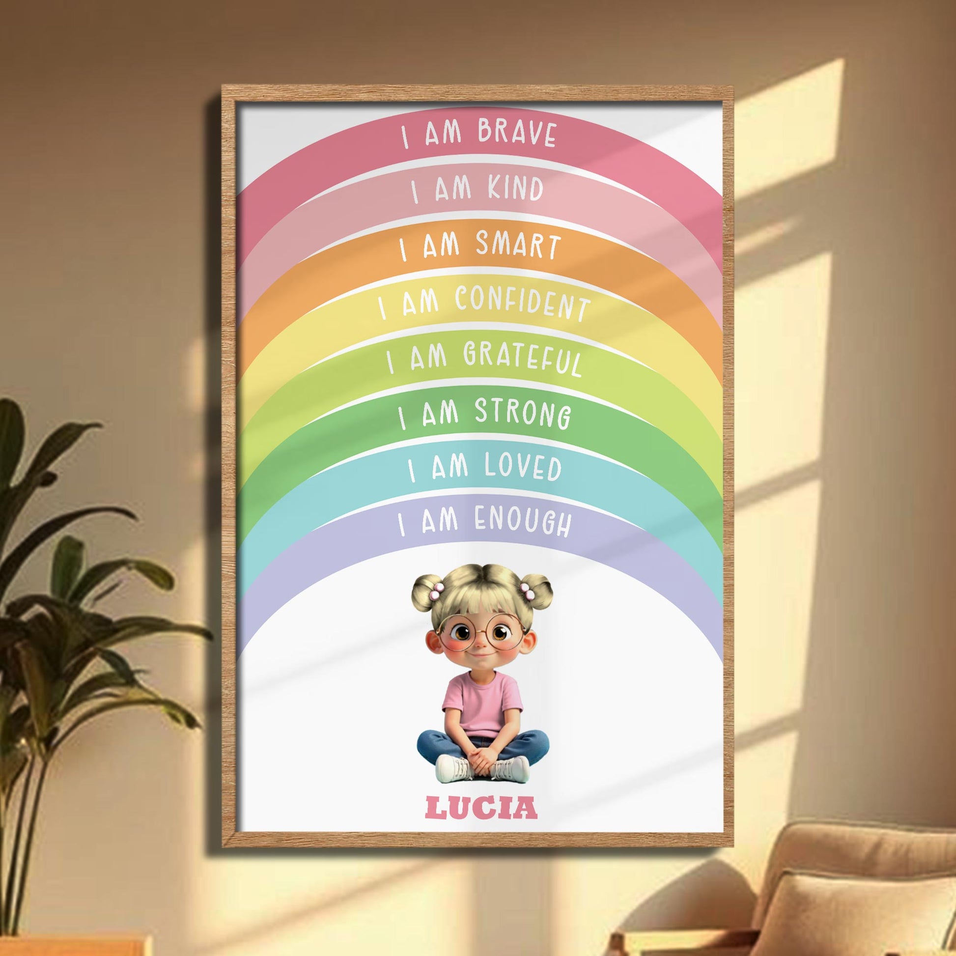 I Am Brave, I Am Kind, Inspirational Rainbow Poster