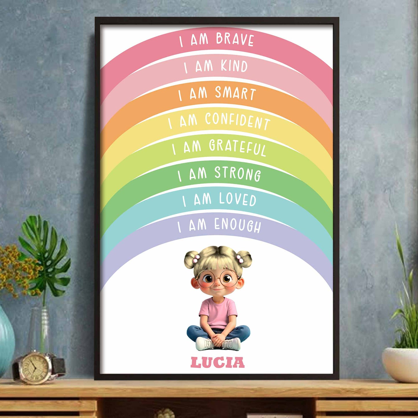 I Am Brave, I Am Kind, Inspirational Rainbow Poster