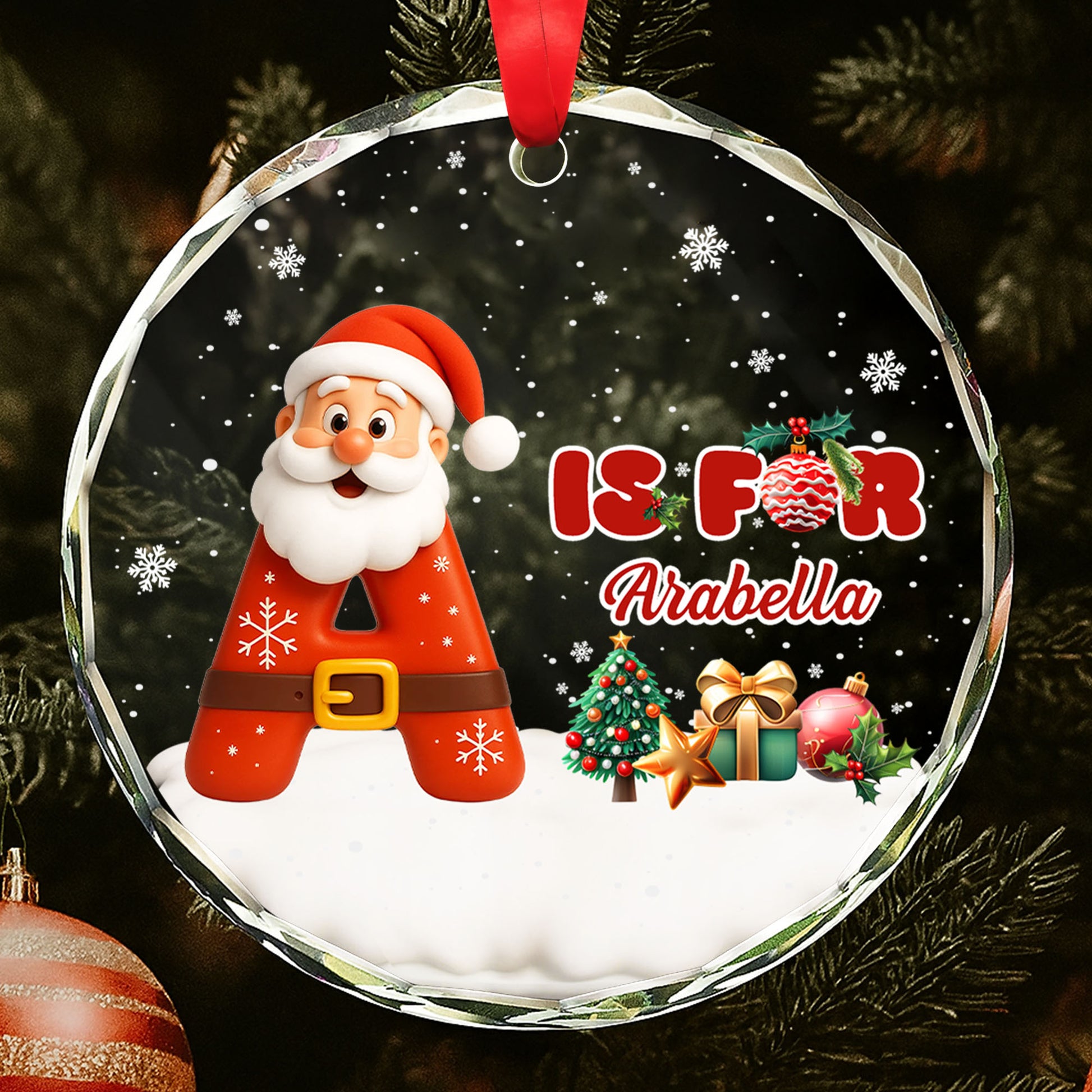 Is For [Name] With Santa Claus And Christmas Tree