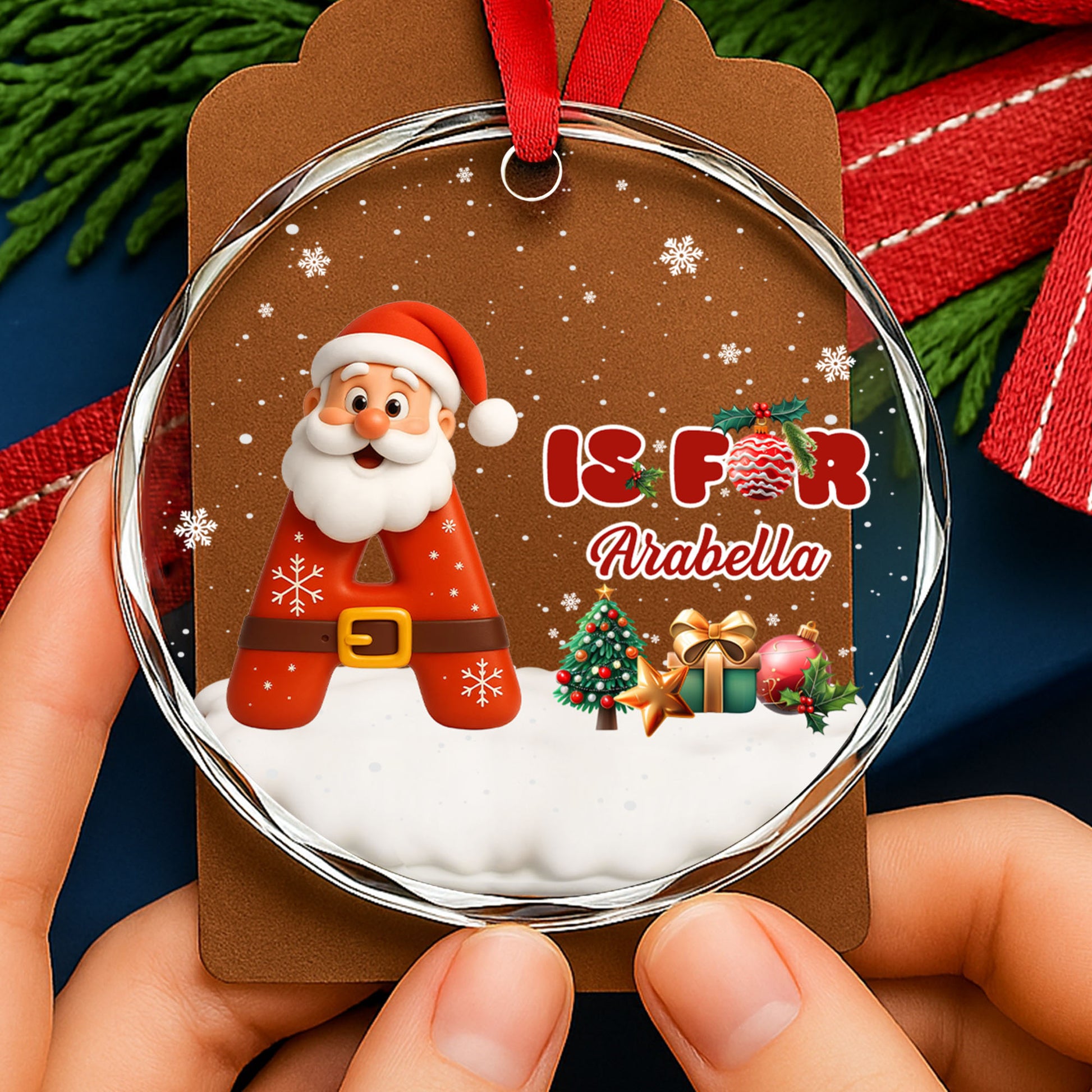 Is For [Name] With Santa Claus And Christmas Tree