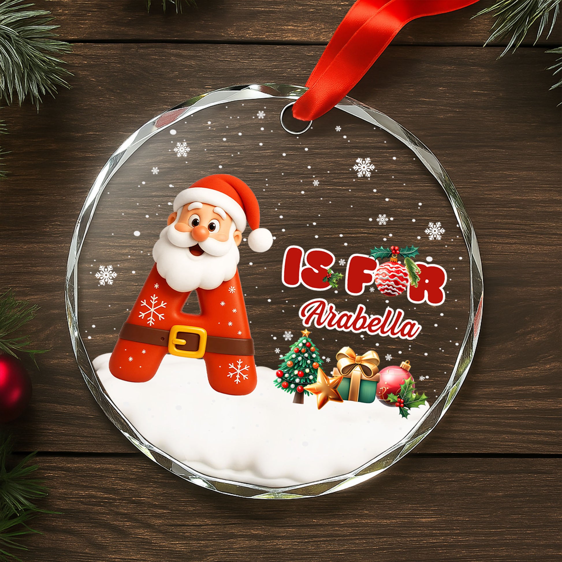 Is For [Name] With Santa Claus And Christmas Tree