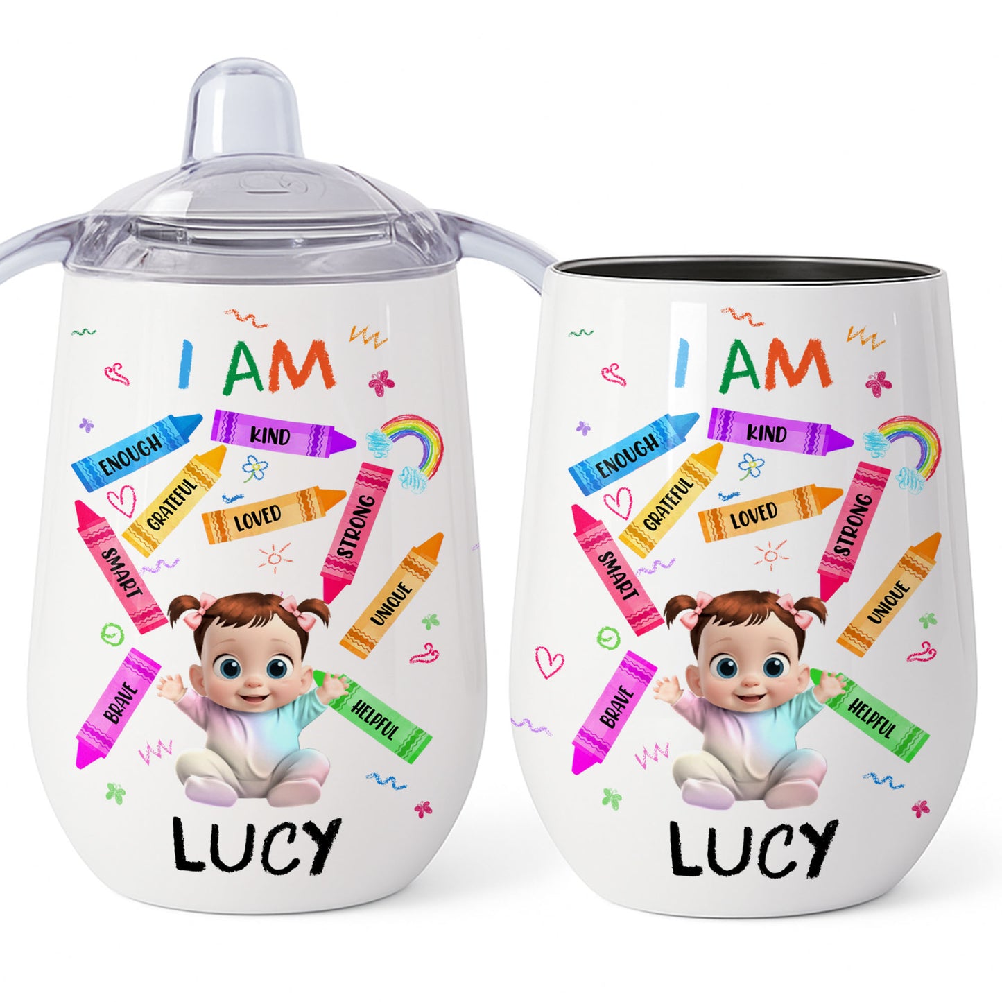 I Am Kind, Loved, Strong, Beautiful Rainbow And Hearts Design